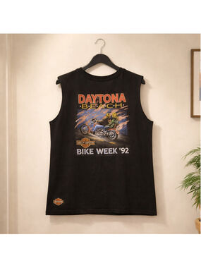 Rare VTG 3D EMBLEM Harley Cut Off Sleeves 1992 T Shirt Distressed